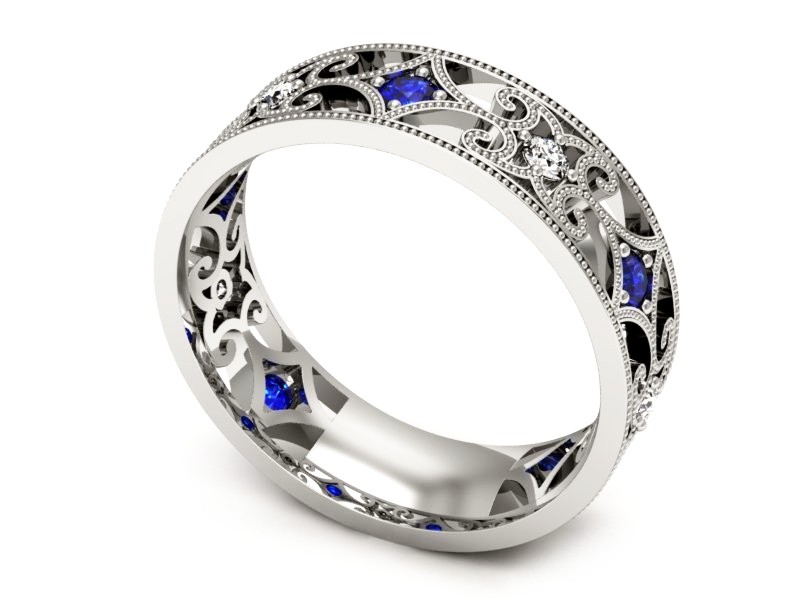 Obrączka białe złoto z szafirem i brylantami - p16273bszc — zdjęcie 3