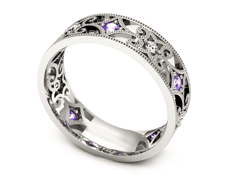 Obrączka ślubna z tanzanitami i brylantami - p16273bt — zdjęcie 3