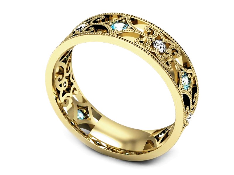 Obrączka z topazem i brylantami żółte złoto - p16273za — zdjęcie 3