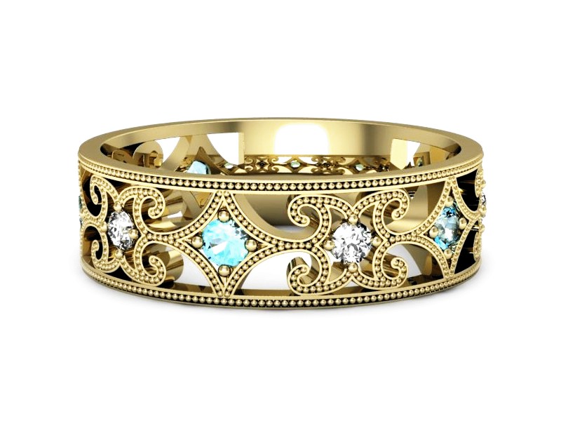 Obrączka z topazem i brylantami żółte złoto - p16273za — zdjęcie 2