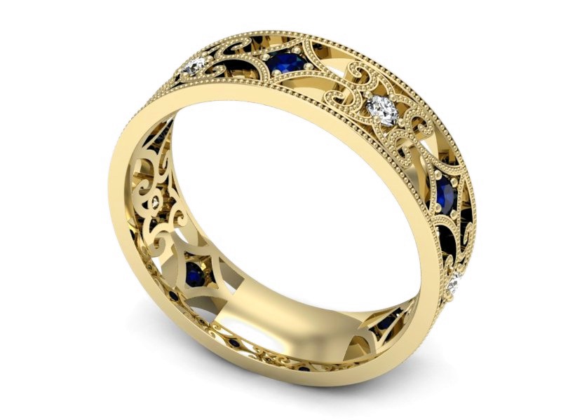 Obrączka z szafirem żółte złoto i brylantami - p16273zsz — zdjęcie 3