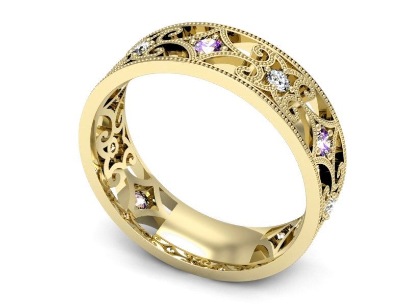 Obrączka żółte złoto z tanzanitami i brylantami - p16273zt — zdjęcie 3