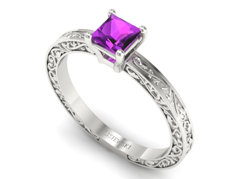 Złoty pierścionek z ametystem białe złoto - p16275bat — zdjęcie 3