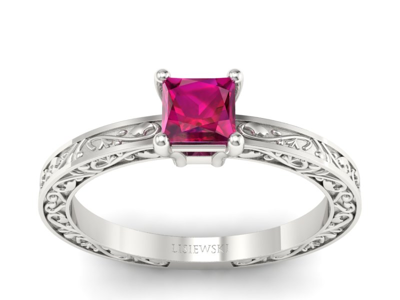 Złoty pierścionek z rubinem białe złoto - p16275br