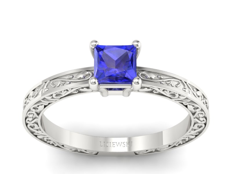 Pierścionek zaręczynowy z szafirem białe złoto - p16275bszc