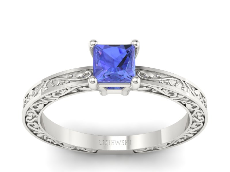 Złoty pierścionek z tanzanitem białe złoto - p16275bt