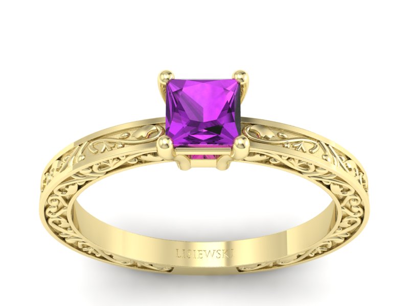 Złoty pierścionek z ametystem żółte złoto - p16275zat