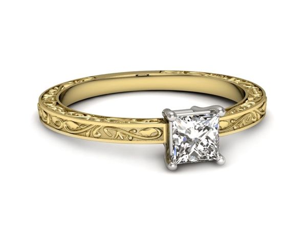 Pierścionek z diamentem żółte białe złoto 585 - p16275zb