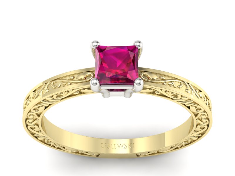 Pierścionek z rubinem żółte białe złoto - p16275zbr