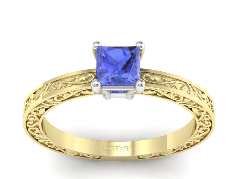 Pierścionek z tanzanitem żółte białe złoto - p16275zbt