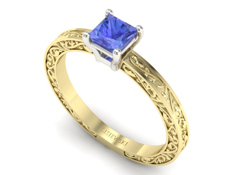 Pierścionek z tanzanitem żółte białe złoto - p16275zbt — zdjęcie 3