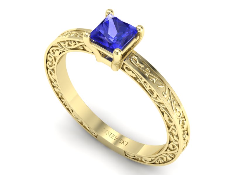 Złoty pierścionek z szafirem żółte złoto - p16275zszc — zdjęcie 3