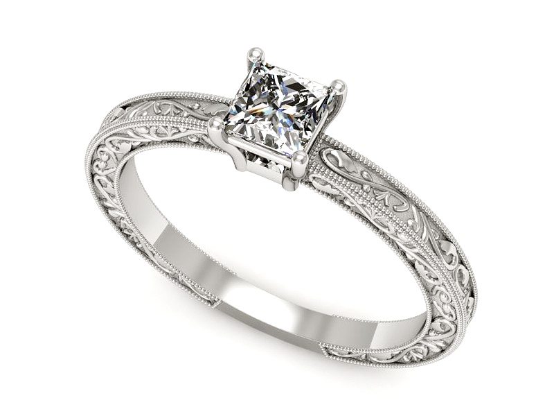 Złoty pierścionek z diamentem białe złoto - p16276b — zdjęcie 4