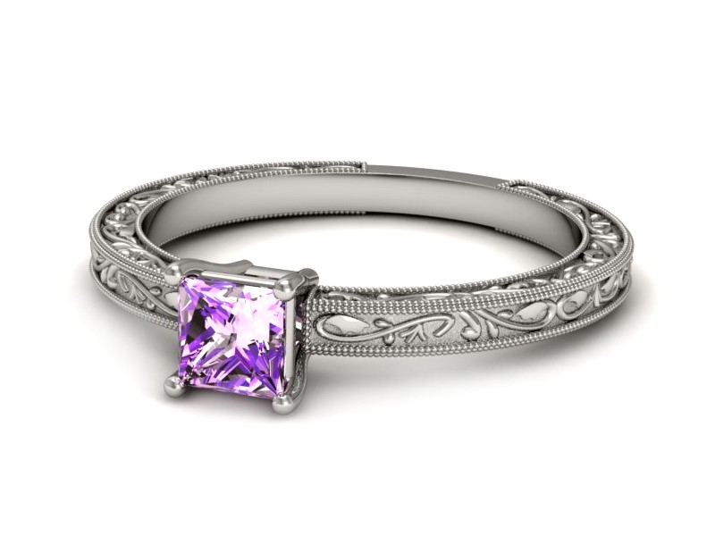 Złoty pierścionek z ametystem białe złoto - p16276bat — zdjęcie 5