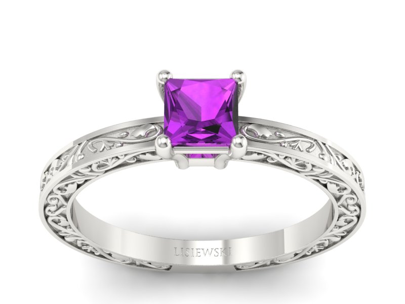 Złoty pierścionek z ametystem białe złoto - p16276bat