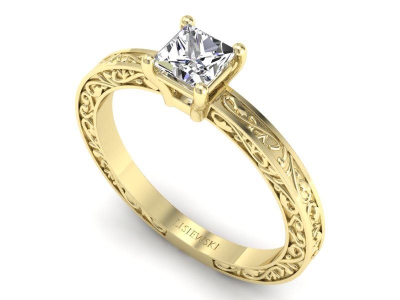 Złoty pierścionek z diamentem żółte złoto - p16276z — zdjęcie 3