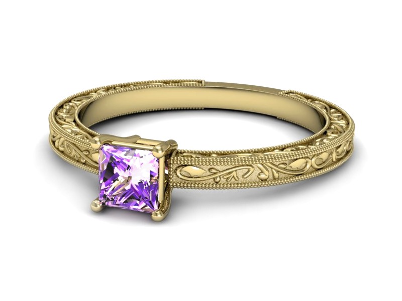 Złoty pierścionek z ametystem żółte złoto - p16276zat — zdjęcie 5