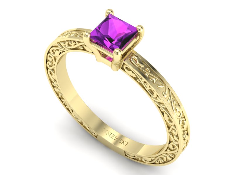 Złoty pierścionek z ametystem żółte złoto - p16276zat — zdjęcie 3