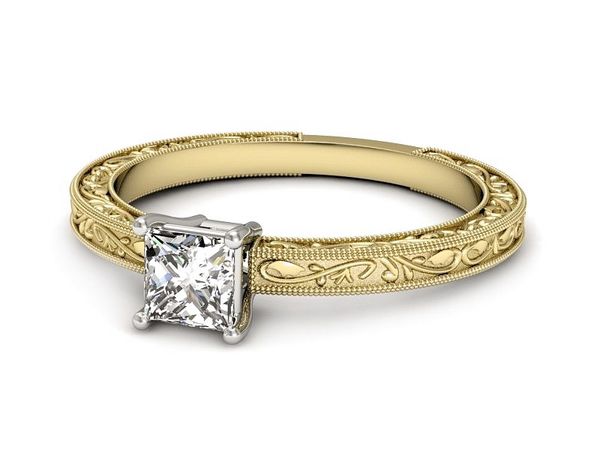 Pierścionek z diamentem żółte białe złoto 585 - p16276zb