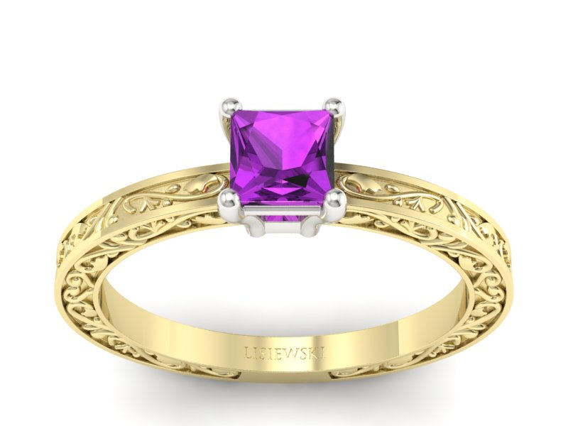 Pierścionek z ametystem żółte i białe złoto - p16276zbat