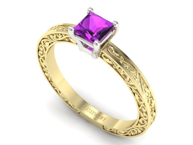 Pierścionek z ametystem żółte i białe złoto - p16276zbat — zdjęcie 3