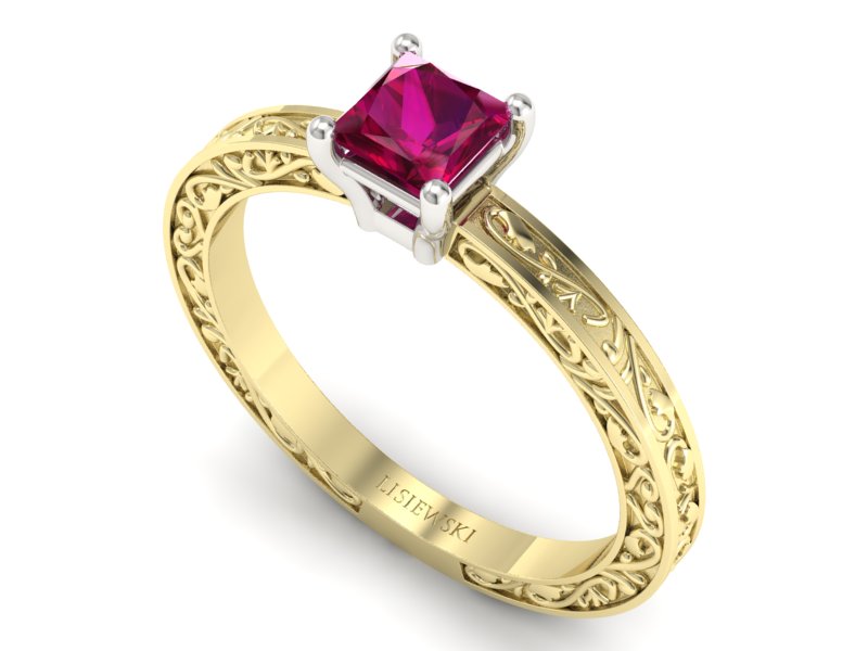 Pierścionek z rubinem żółte białe złoto - p16276zbr — zdjęcie 3