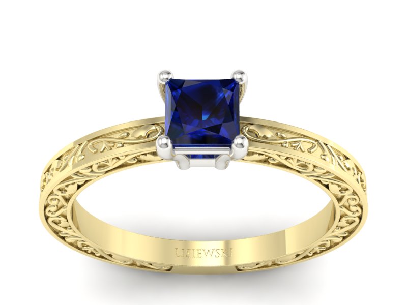 Pierścionek z szafirem żółte białe złoto - p16276zbsz