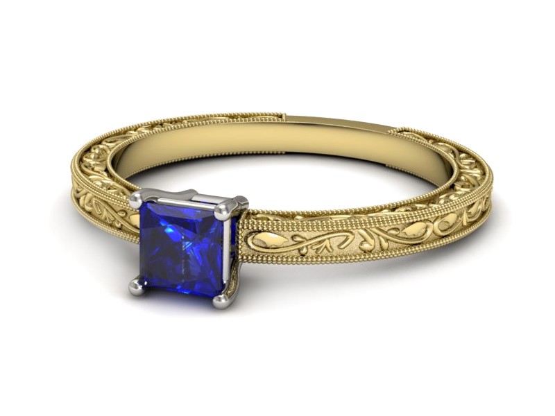 Pierścionek z szafirem żółte białe złoto - p16276zbszc — zdjęcie 5