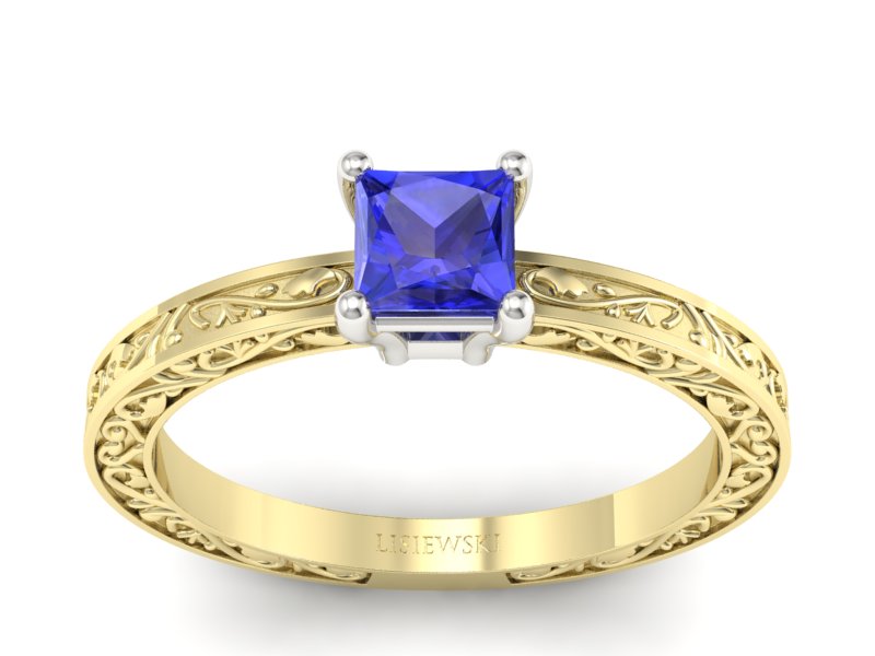 Pierścionek z szafirem żółte białe złoto - p16276zbszc