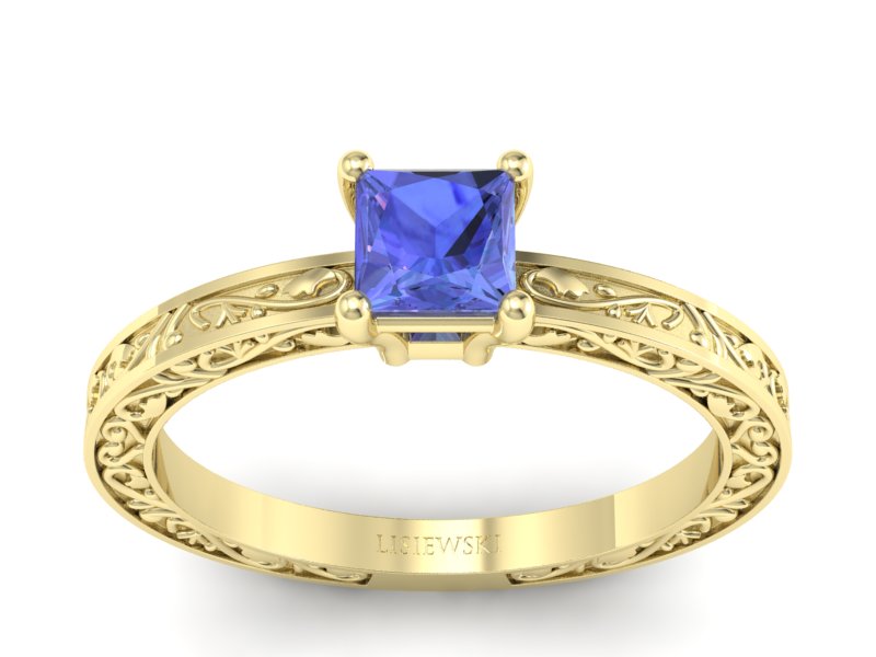 Złoty pierścionek z tanzanitem żółte złoto - p16276zt