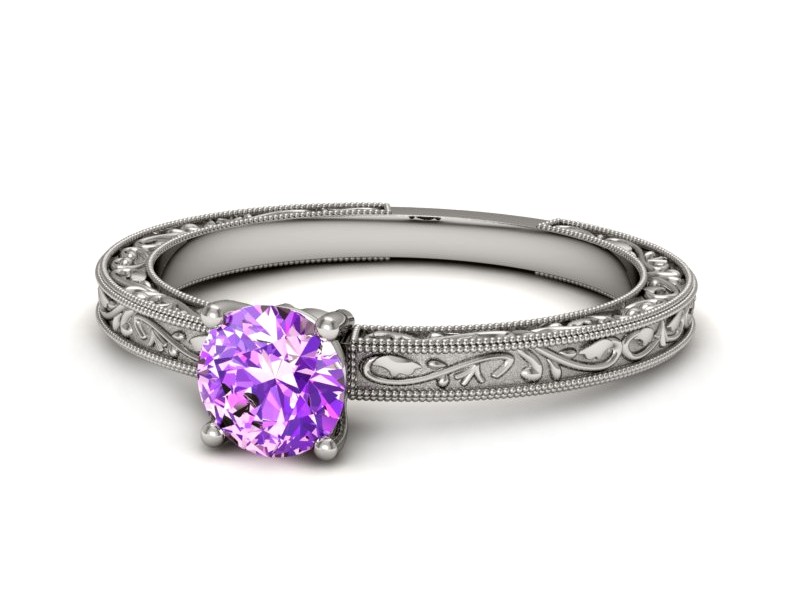 Złoty pierścionek z ametystem białe złoto - p16277bat — zdjęcie 5