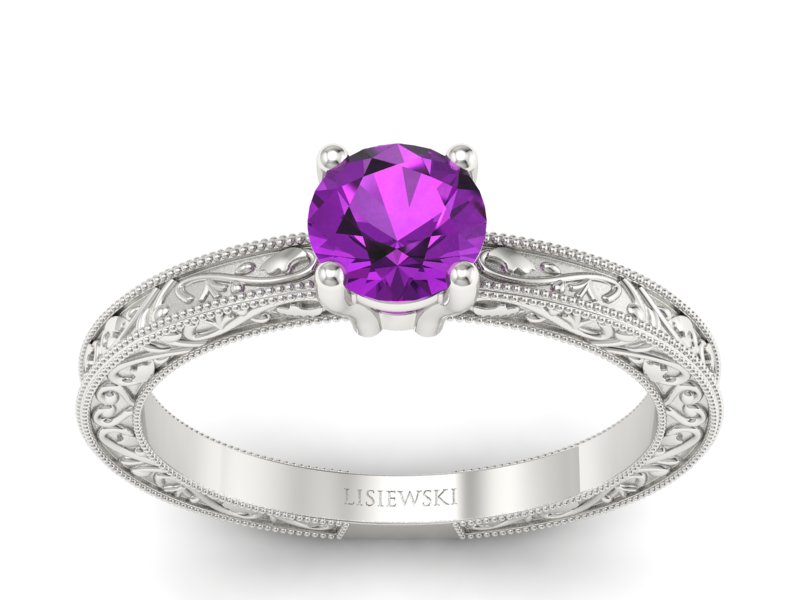 Złoty pierścionek z ametystem białe złoto - p16277bat