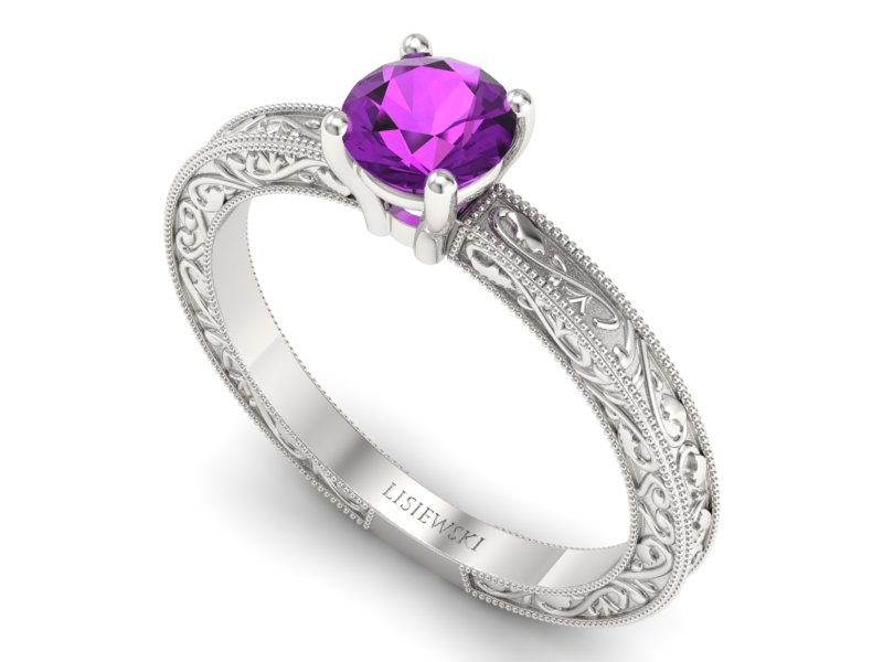 Złoty pierścionek z ametystem białe złoto - p16277bat — zdjęcie 3