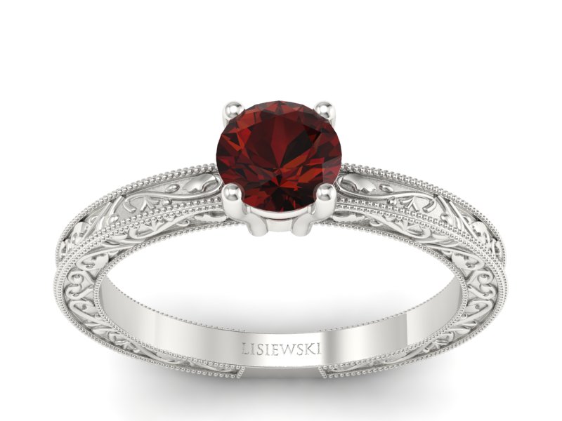 Złoty pierścionek z granatem białe złoto - p16277bgr