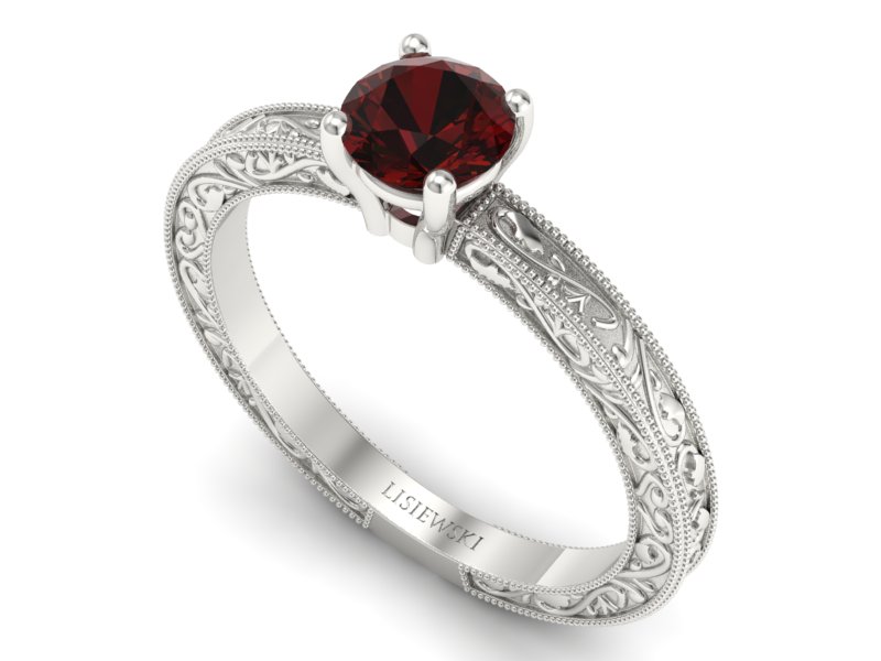 Złoty pierścionek z granatem białe złoto - p16277bgr — zdjęcie 3