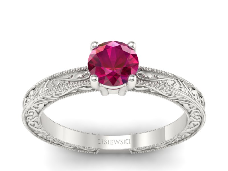 Złoty pierścionek z rubinem białe złoto - p16277br