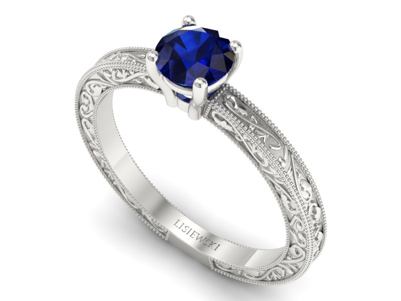 Złoty pierścionek z szafirem białe złoto - p16277bsz — zdjęcie 3