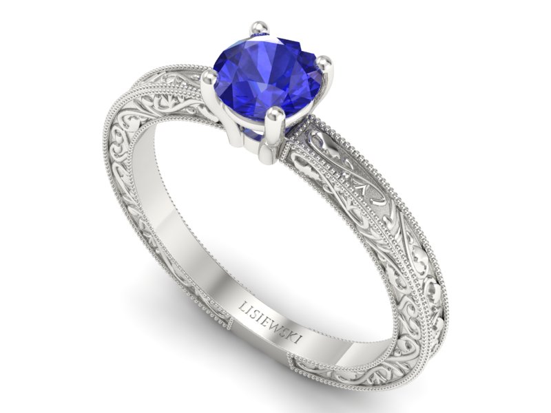 Złoty pierścionek z szafirem białe złoto - p16277bszc — zdjęcie 3