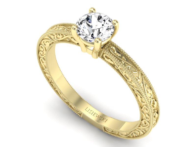 Złoty pierścionek z brylantem żółte złoto - p16277z — zdjęcie 3