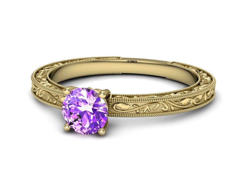 Złoty pierścionek z ametystem żółte złoto - p16277zat — zdjęcie 5