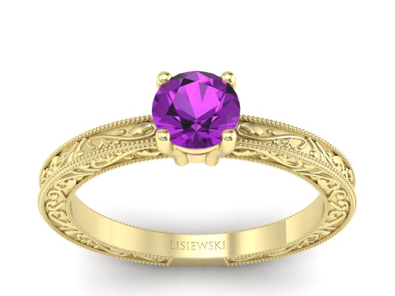 Złoty pierścionek z ametystem żółte złoto - p16277zat