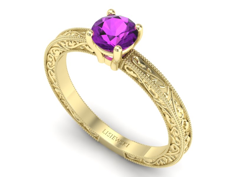 Złoty pierścionek z ametystem żółte złoto - p16277zat — zdjęcie 3