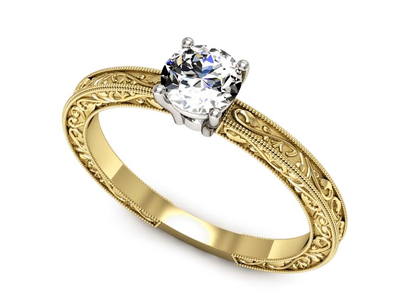 Pierścionek z diamentem żółte i białe złoto - p16277zb — zdjęcie 4