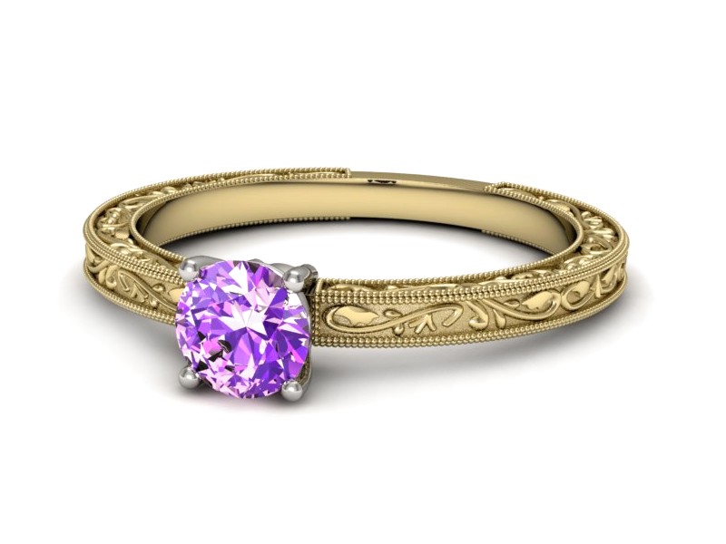 Pierścionek z ametystem żółte i białe złoto - p16277zbat — zdjęcie 5