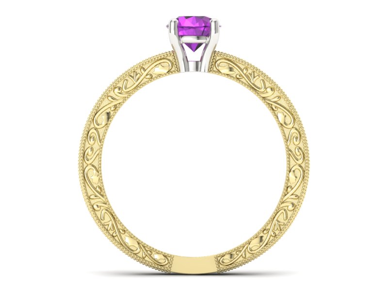 Pierścionek z ametystem żółte i białe złoto - p16277zbat — zdjęcie 2