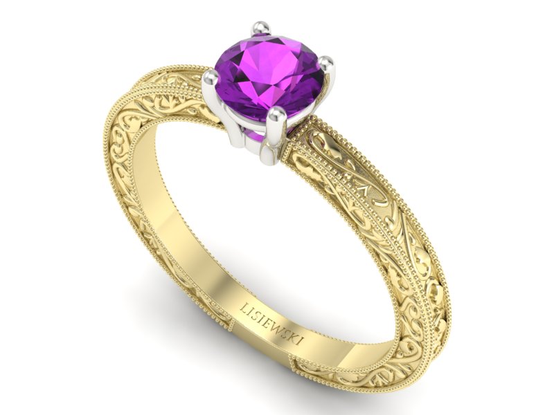 Pierścionek z ametystem żółte i białe złoto - p16277zbat — zdjęcie 3