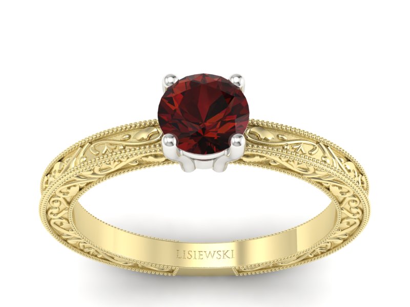 Pierścionek z granatem żółte białe złoto - p16277zbgr