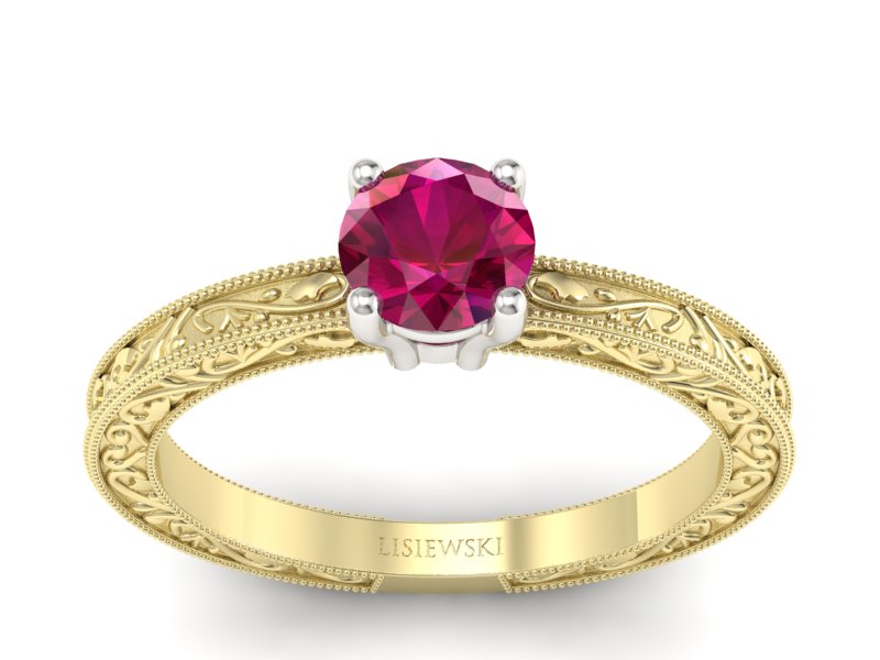 Pierścionek z rubinem żółte białe złoto - p16277zbr