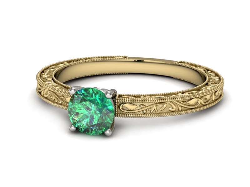 Pierścionek ze szmaragdem żółte i białe złoto - p16277zbsm — zdjęcie 5