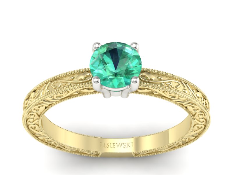 Pierścionek ze szmaragdem żółte i białe złoto - p16277zbsm